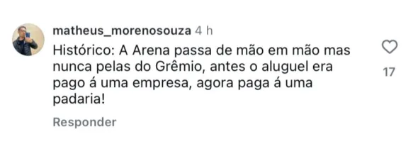 Comentário do torcedor nas redes sociais