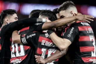 Jogadores do Flamengo comemoram gol no Brasileirão