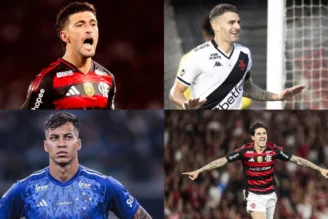 Arrascaeta, Vegetti, Kaio Jorge e Pedro, jogadores do Flamengo, Vasco e Cruzeiro