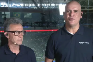 Marcos e Craque Neto, em transmissão de Palmeiras x Corinthians