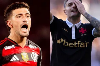 Arrascaeta e Vegetti, jogadores do Flamengo e Vasco