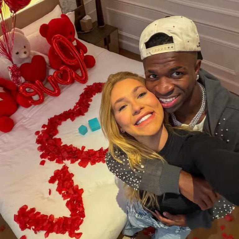 Assumidos! Vini Jr. faz surpresa romântica para Virginia em Madri: ‘Love’
