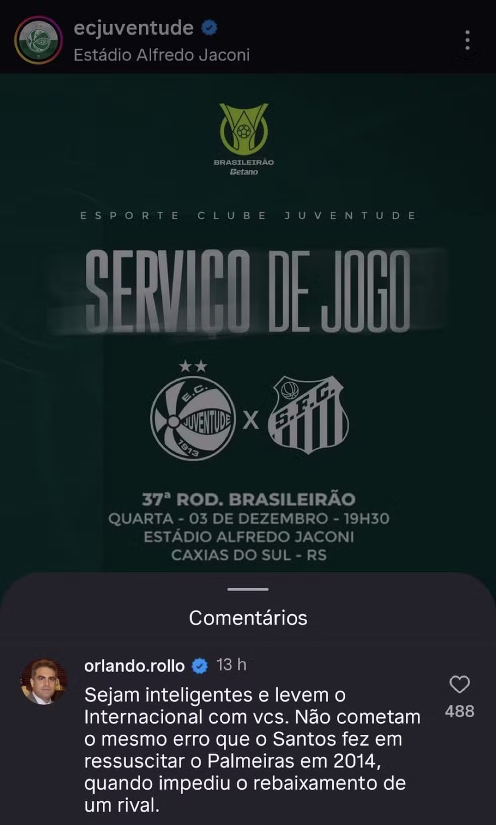 Ex-presidente do Santos pediu que Juventude facilitasse para o Peixe