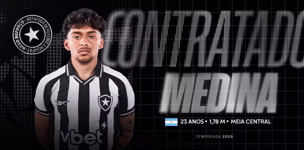 Botafogo anuncia a contratação do volante Medina, do Estudiantes