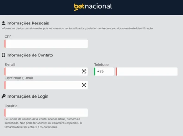 BetNacional Cadastro
