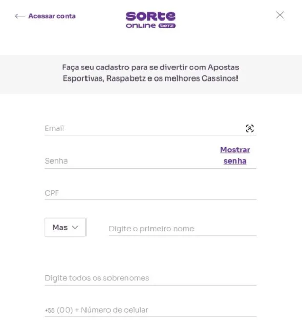 Crie Sua Conta Na Sorte Online Sorte Online Cadastro